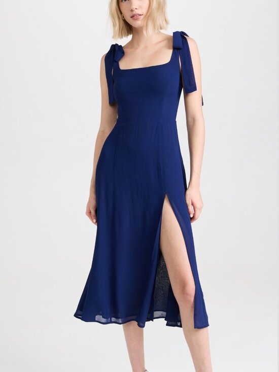 Reformation Dresses & Skirts - Reformation Twilight midi midnight blue shirred in Danube side slit Dress Sz 6